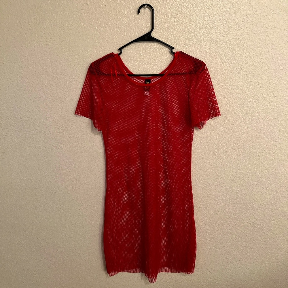 Red Fishnet Mesh Dress